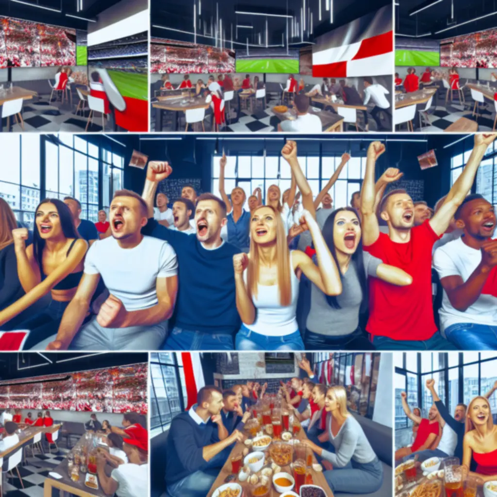 Kibice świętujący bramkę w barze podczas meczu