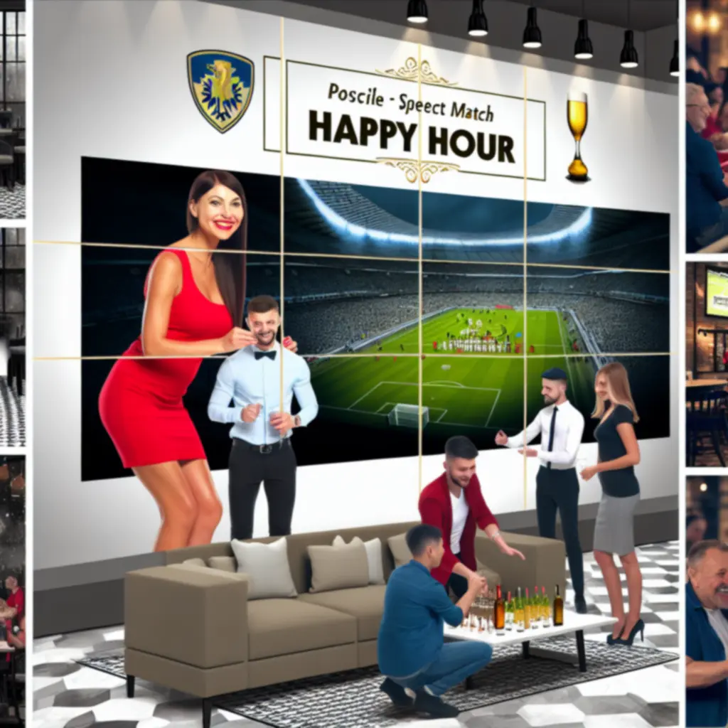 Kibice oglądający wyróżniony mecz tygodnia na dużym ekranie w barze