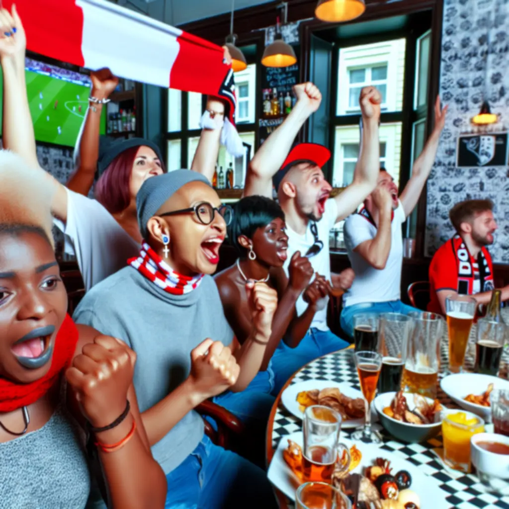 Grupa kibiców świętująca gola w PolskaLoungeBar